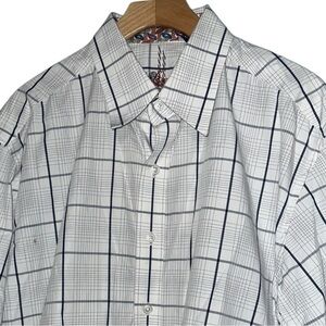 Robert Graham Men’s Size XL White Gray Plaid Paisley Flip Cuff Button Down Shirt